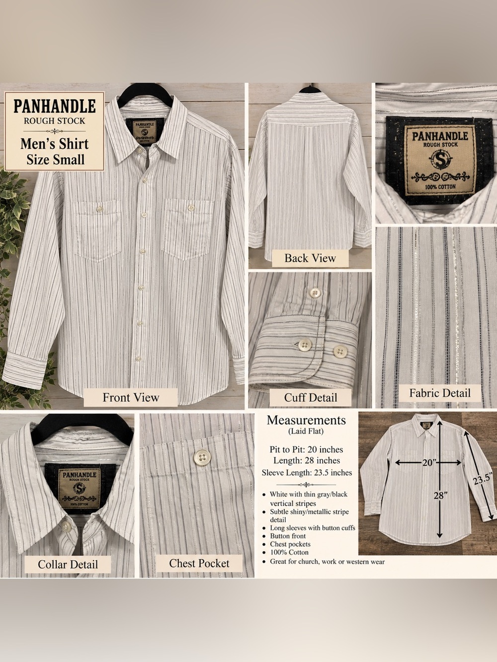 Panhandle Rough Stock Men’s White Striped Western Shirt Size Small